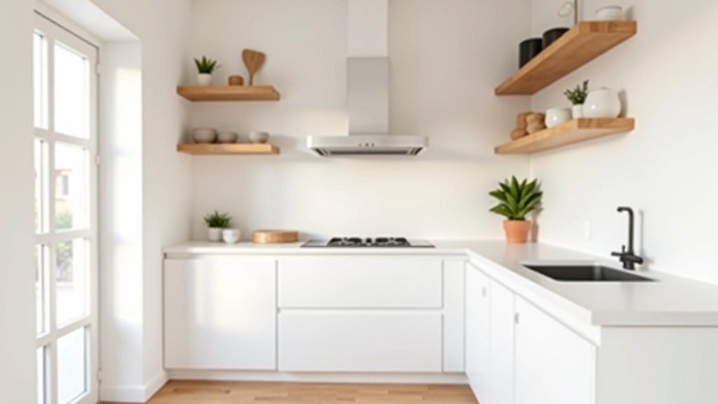 Cozinha portuguesa tradicional reformulada com linhas limpas, bancada simples e minimalista